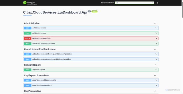 Security scan screenshot of https://luidashboardapi-direct-eastus-release-b.citrixworkspacesapi.net
