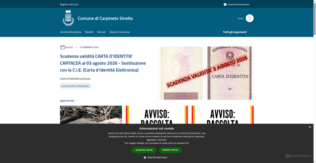 Security scan screenshot of https://www.comune.carpinetosinello.ch.it