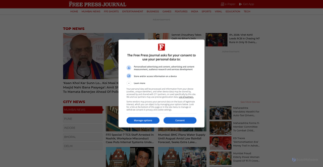 Security scan screenshot of https://www.freepressjournal.in