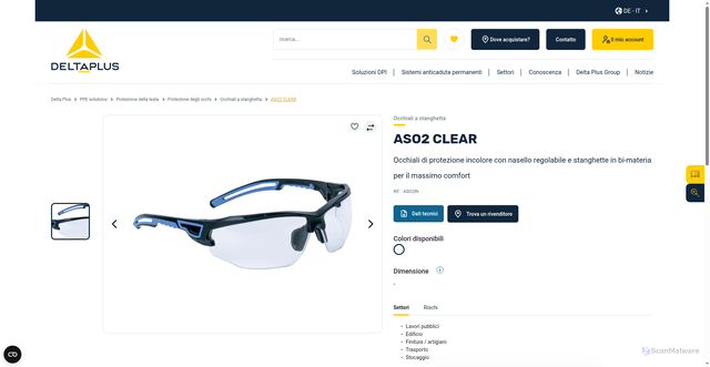 Security scan screenshot of https://www.deltaplus.eu/it/p/aso2-clear