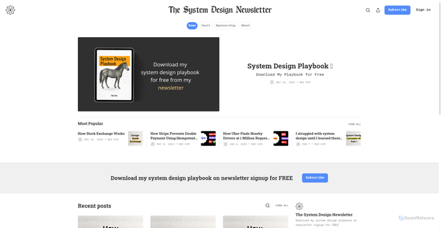 Security scan screenshot of https://newsletter.systemdesign.one