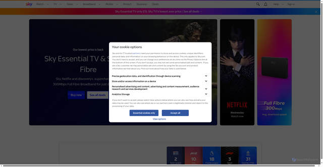Security scan screenshot of https://www.sky.com/