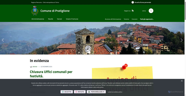 Security scan screenshot of https://www.comune.pratiglione.to.it/it-it/home