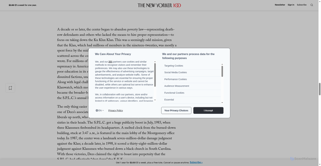 Security scan screenshot of https://www.newyorker.com/news/news-desk/the-reckoning-of-morris-dees-and-the-southern-poverty-law-center