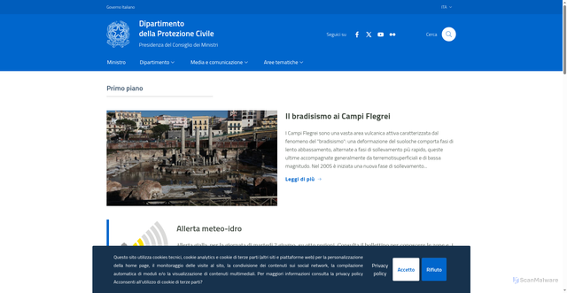 Security scan screenshot of https://www.protezionecivile.gov.it