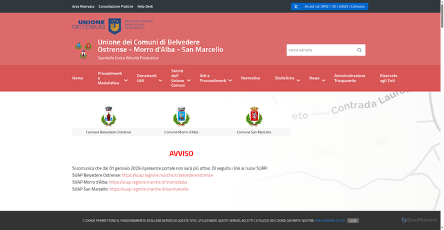 Security scan screenshot of https://www.unionecomunibelvedereomorrodalbasanmarcello.it/