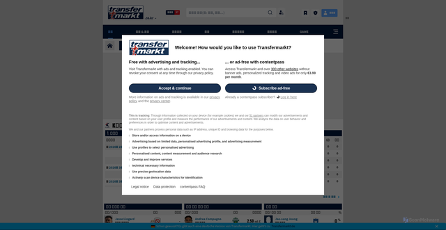 Security scan screenshot of https://transfermarkt.co.kr
