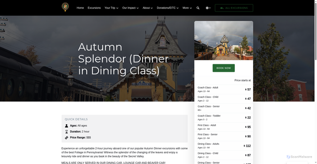 Security scan screenshot of https://www.colebrookdalerailroad.com/secret-valley/autumn-splendor-dinner-in-dining-class/