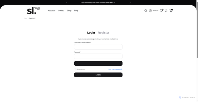 Security scan screenshot of https://sluno.shop/my-account-2/