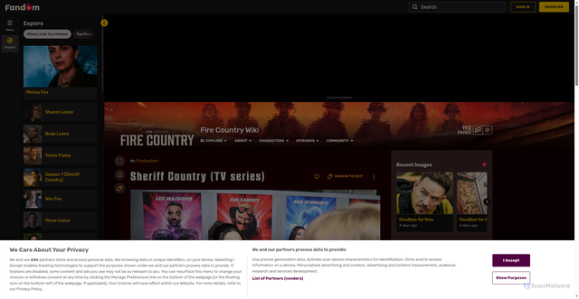 Security scan screenshot of https://fire-country.fandom.com/wiki/Sheriff_Country_(TV_series)