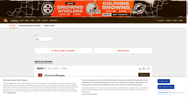 Security scan screenshot of https://www.clevelandbrowns.com/schedule/