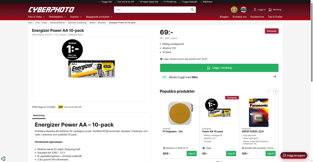 Security scan screenshot of https://www.cyberphoto.se/foto-video/kameratillbehor/batterier/batteri-alkaliska/energizer-power-aa-10-pack