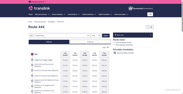 Security scan screenshot of https://jp.translink.com.au/plan-your-journey/timetables/bus/t/444