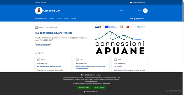 Security scan screenshot of https://www.comune.zeri.ms.it/it
