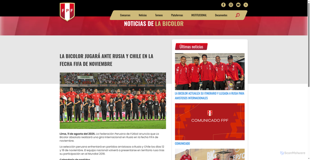 Security scan screenshot of https://fpf.org.pe/la-bicolor-jugara-ante-rusia-y-chile-en-la-fecha-fifa-de-noviembre/