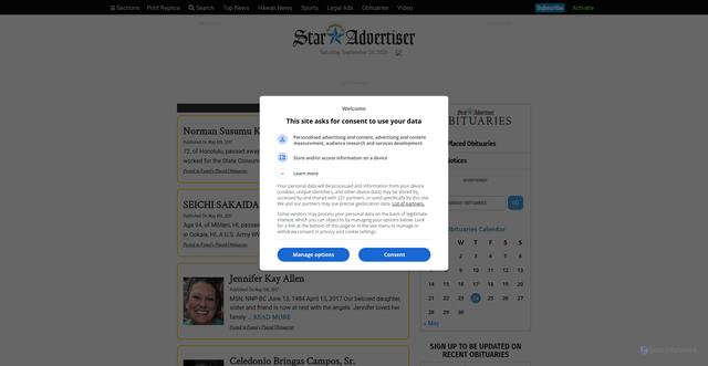 Security scan screenshot of https://obits.staradvertiser.com/category/family-placed-obituaries/page/666/