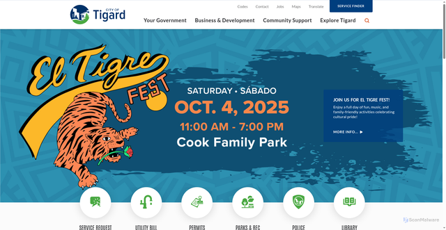 Security scan screenshot of https://www.tigard-or.gov/