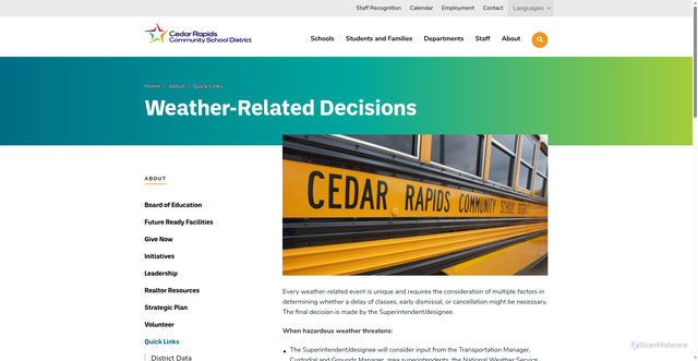 Security scan screenshot of https://crschools.us/about/quick-links/weather-related-decisions/