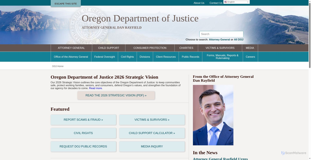 Security scan screenshot of https://www.doj.state.or.us/