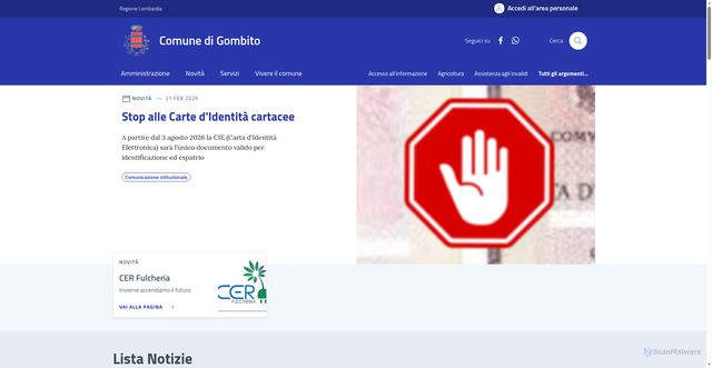 Security scan screenshot of https://www.comune.gombito.cr.it