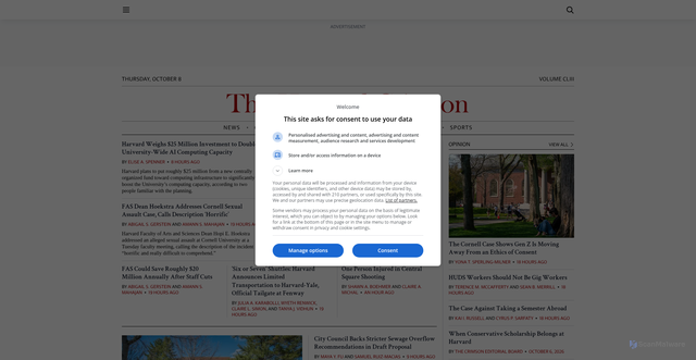 Security scan screenshot of https://www.thecrimson.com