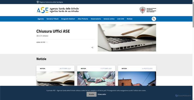 Security scan screenshot of https://www.agenziasardaentrate.it/