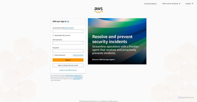 Security scan screenshot of https://eu-west-1.console-api.aws.amazon.com