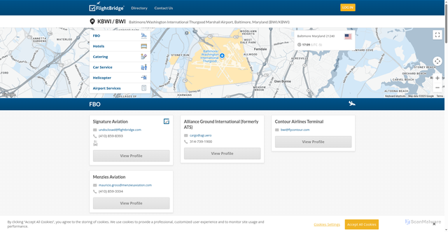 Security scan screenshot of https://flightbridge.com/Directory/Airport/BWI-KBWI/Baltimore-Washington-International-Thurgood-Marshall-Airport/4827