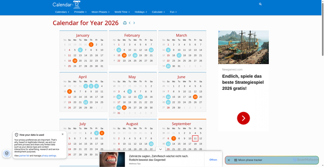 Security scan screenshot of https://www.calendar-12.com