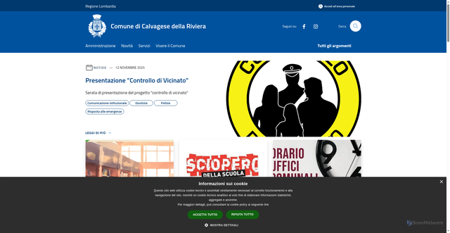 Security scan screenshot of https://www.comune.calvagesedellariviera.bs.it/it