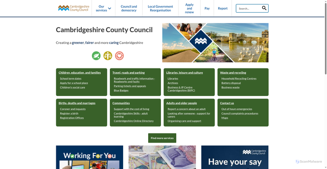 Security scan screenshot of https://www.cambridgeshire.gov.uk/