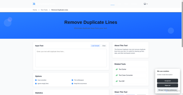 Security scan screenshot of https://everyonlinetools.com/tools/remove-duplicate-lines/