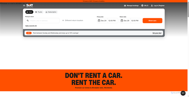 Security scan screenshot of https://www.sixt.com/