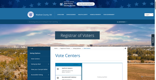 Security scan screenshot of https://washoecounty.gov/votecenters/index.php