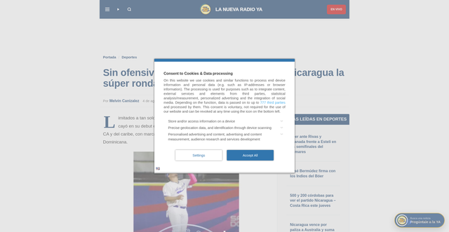 Security scan screenshot of https://nuevaya.com.ni/deportes-ya/sin-ofensiva-ante-dominicana-asi-inicio-nicaragua-la-super-ronda-en-el-beisbol-de-los-juegos-ca-y-del-caribe/