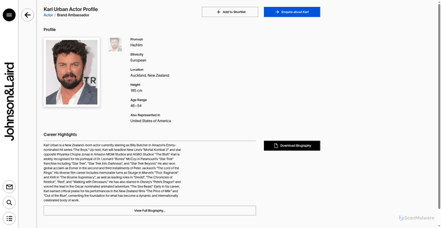 Security scan screenshot of https://www.johnsonlaird.com/our-actors/Karl-Urban