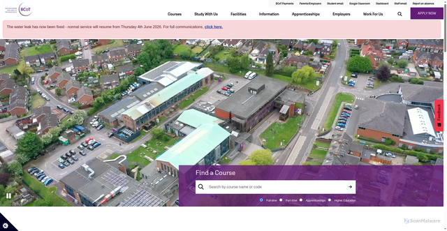 Security scan screenshot of http://www.bcot.ac.uk