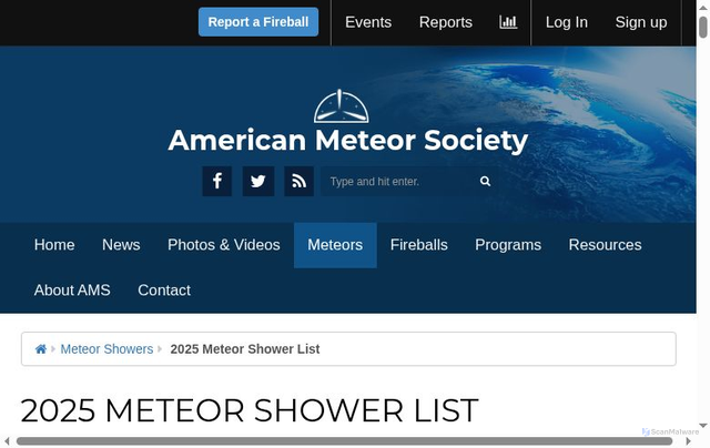 Security scan screenshot of https://amsmeteors.org/meteor-showers/2020-meteor-shower-list/