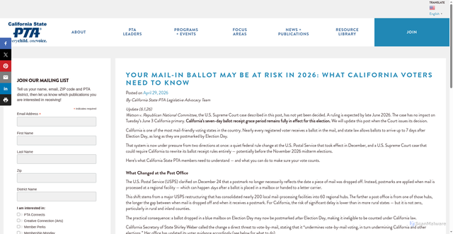 Security scan screenshot of https://capta.org/mail-in-ballot-2026-ca-primary/