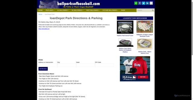 Security scan screenshot of https://www.ballparksofbaseball.com/directions/marlins-park/