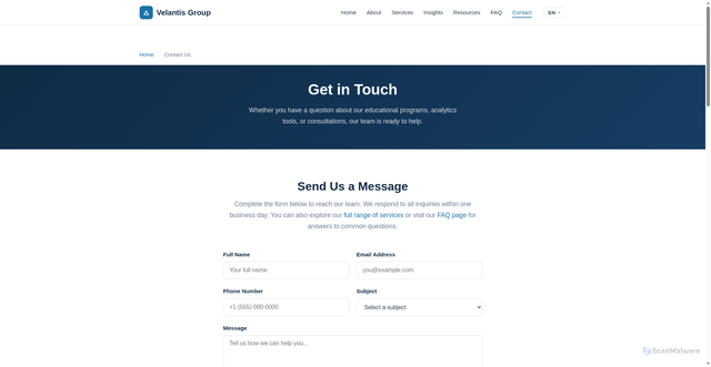 Security scan screenshot of http://velantis-group.com/contact.html