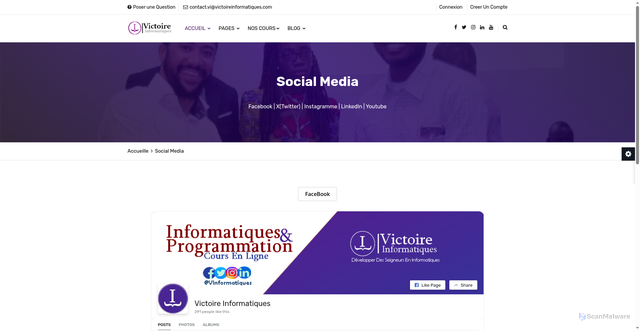 Security scan screenshot of http://victoireinformatique.com/socialmedia.php