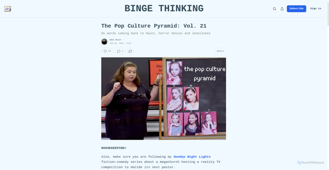 Security scan screenshot of https://knoxmccoy.substack.com/p/the-pop-culture-pyramid-vol-21