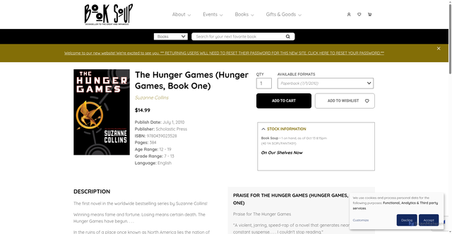 Security scan screenshot of https://booksoup.com/book/9780439023528