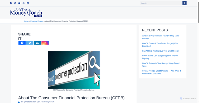 Security scan screenshot of https://askthemoneycoach.com/consumer-financial-protection-bureau-cfpb-2/