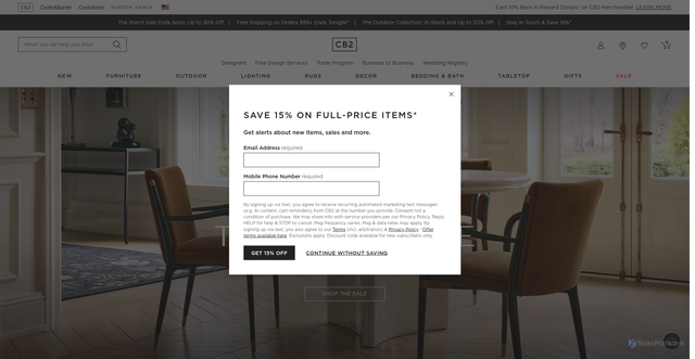 Security scan screenshot of https://cb2.com