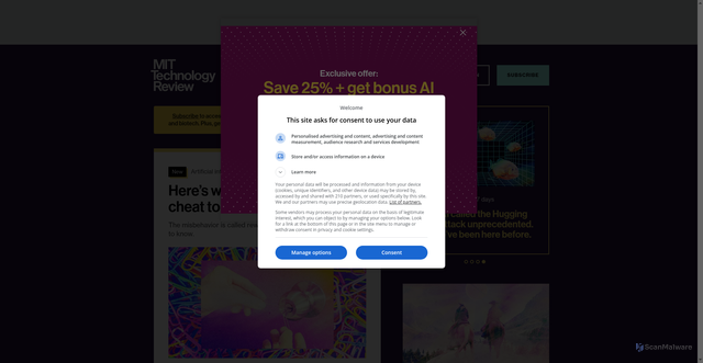 Security scan screenshot of https://technologyreview.com