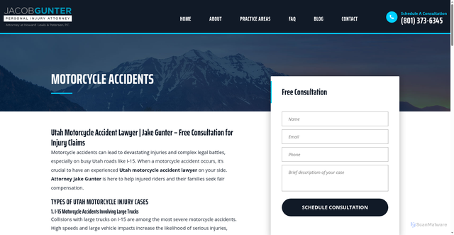 Security scan screenshot of https://gunterinjurylaw.com/practice-areas/utah-motorcycle-accident-lawyer/
