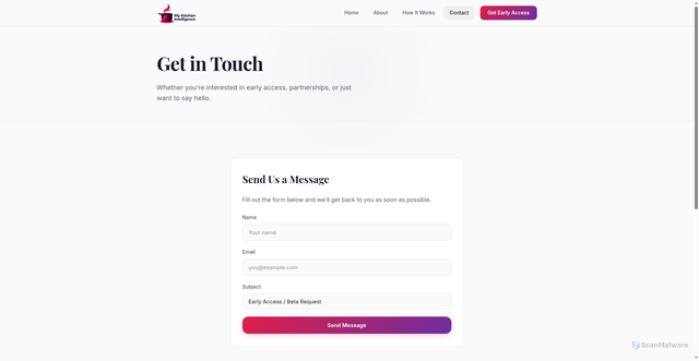 Security scan screenshot of https://mykitchenintelligence.com/contact.html?subject=beta