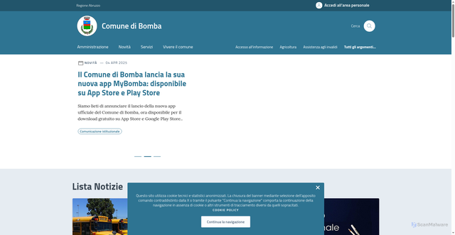 Security scan screenshot of https://comune.bomba.ch.it/